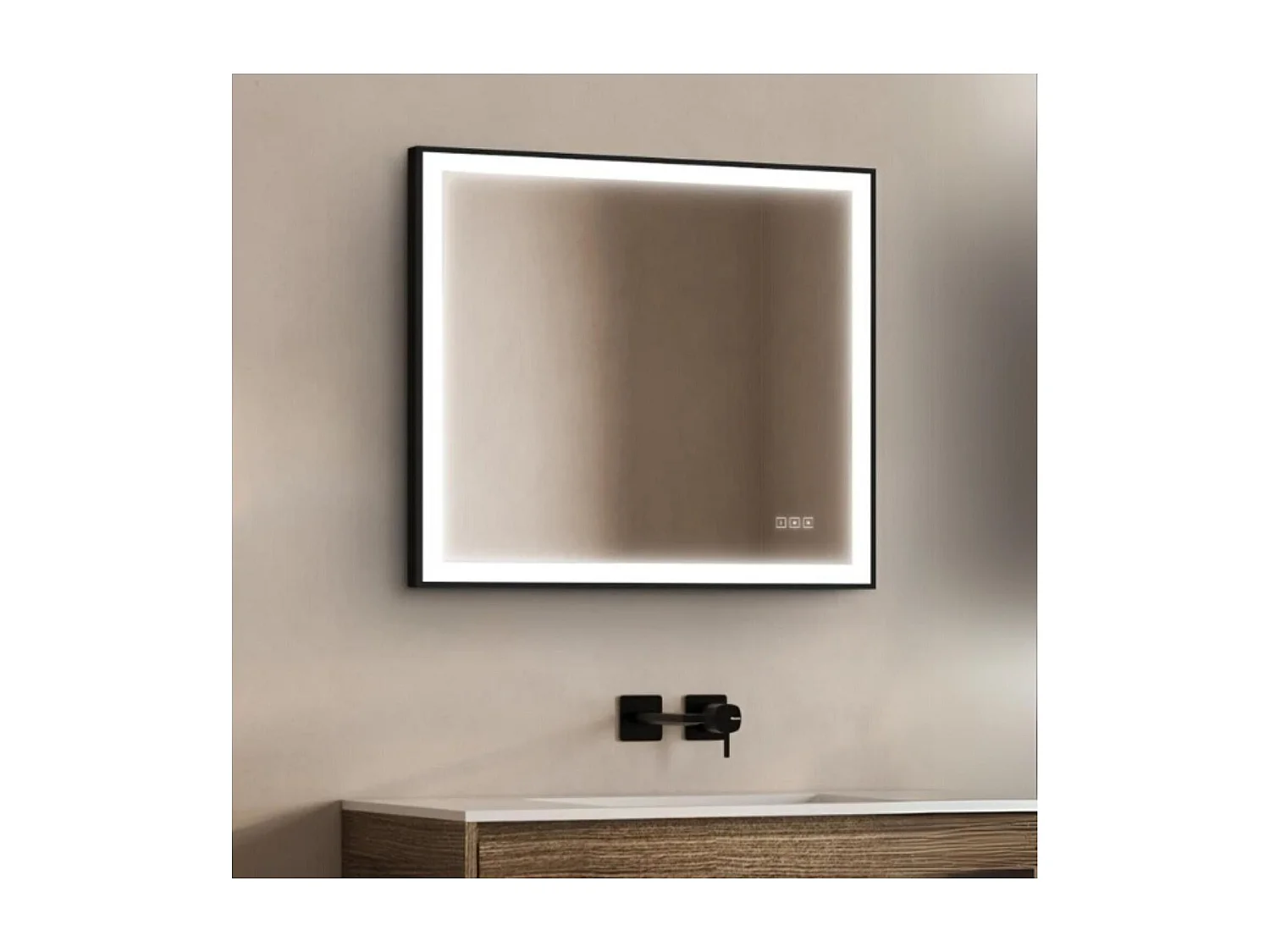 Rechthoekige LED-spiegel L60/80/120cm met zwart aluminium frame VELUNA