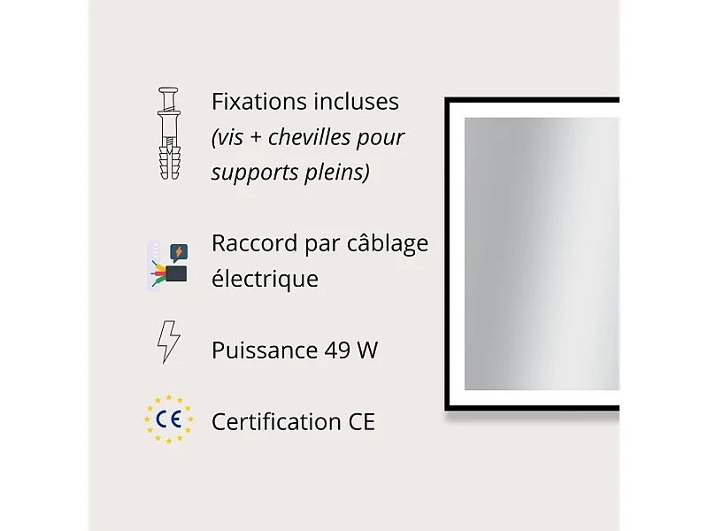 Rechthoekige LED-spiegel L60/80/120cm met zwart aluminium frame VELUNA