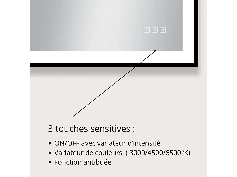 Rechthoekige LED-spiegel L60/80/120cm met zwart aluminium frame VELUNA