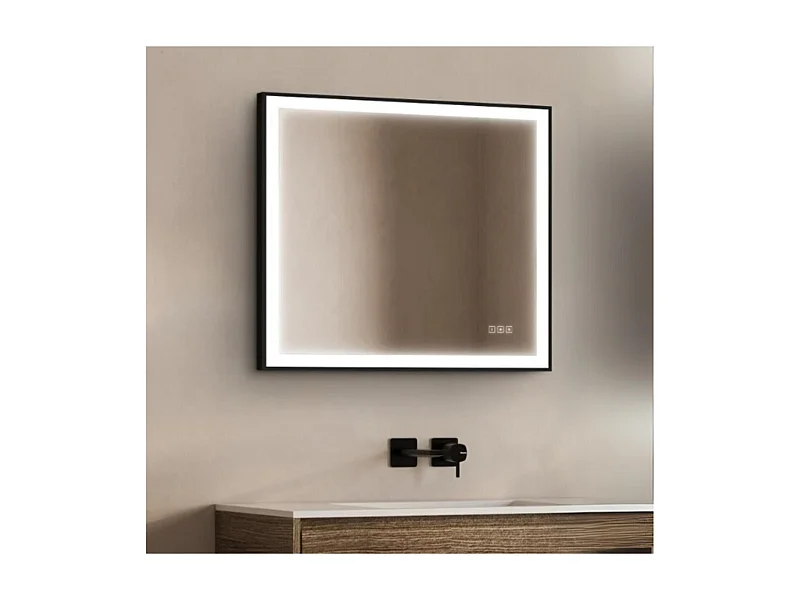Rechthoekige LED-spiegel L60/80/120cm met zwart aluminium frame VELUNA