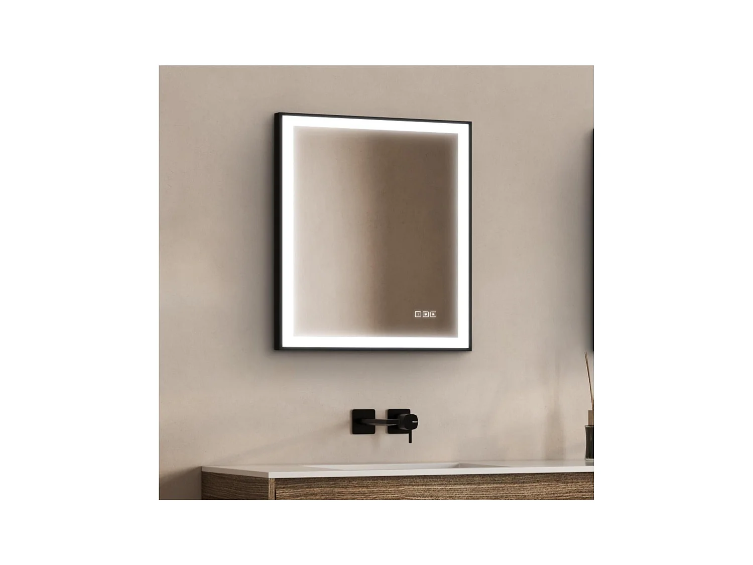 Rechteckiger LED-Spiegel L60/80/120cm mit schwarzem Aluminiumrahmen VELUNA