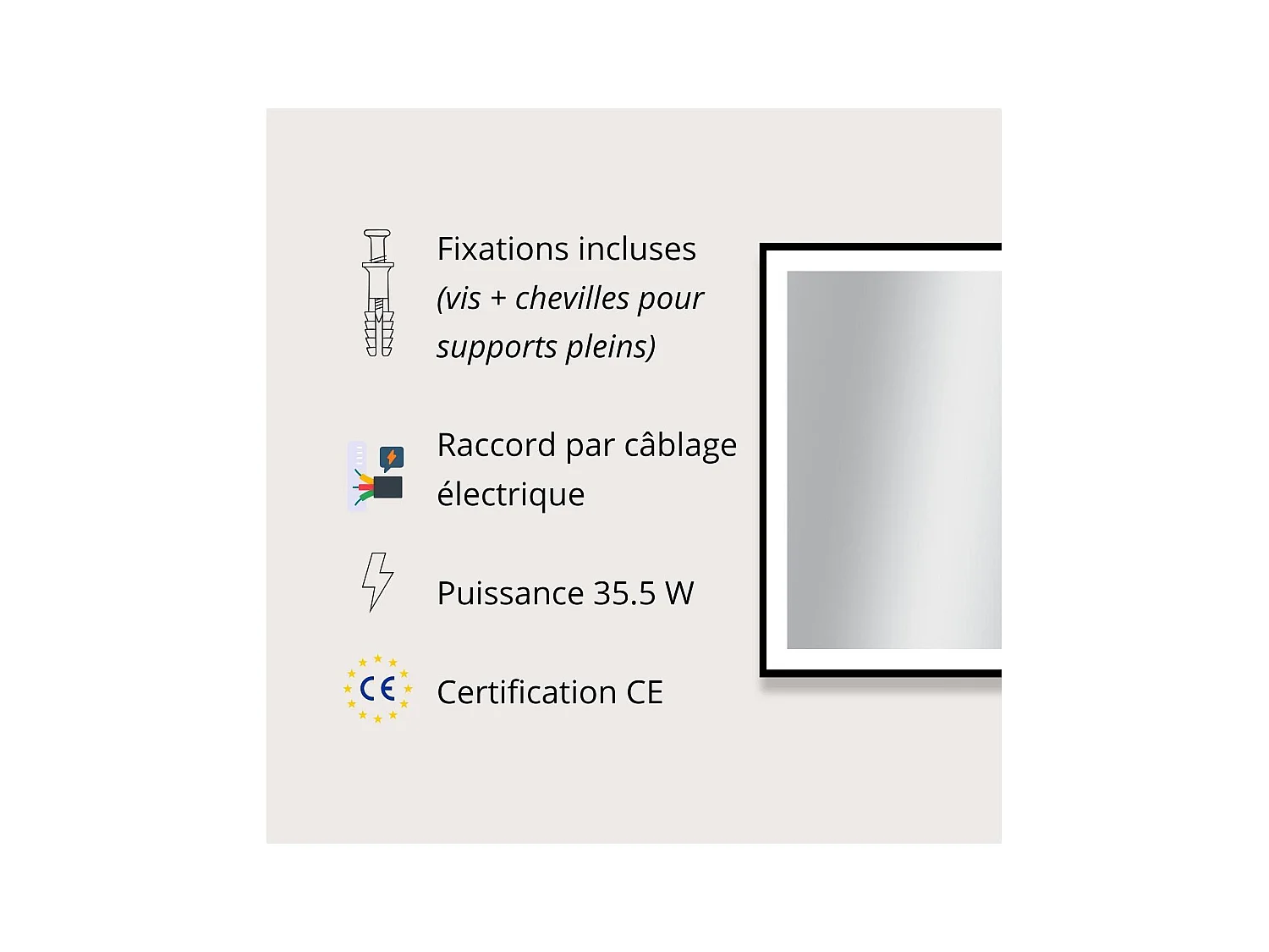 Rechteckiger LED-Spiegel L60/80/120cm mit schwarzem Aluminiumrahmen VELUNA