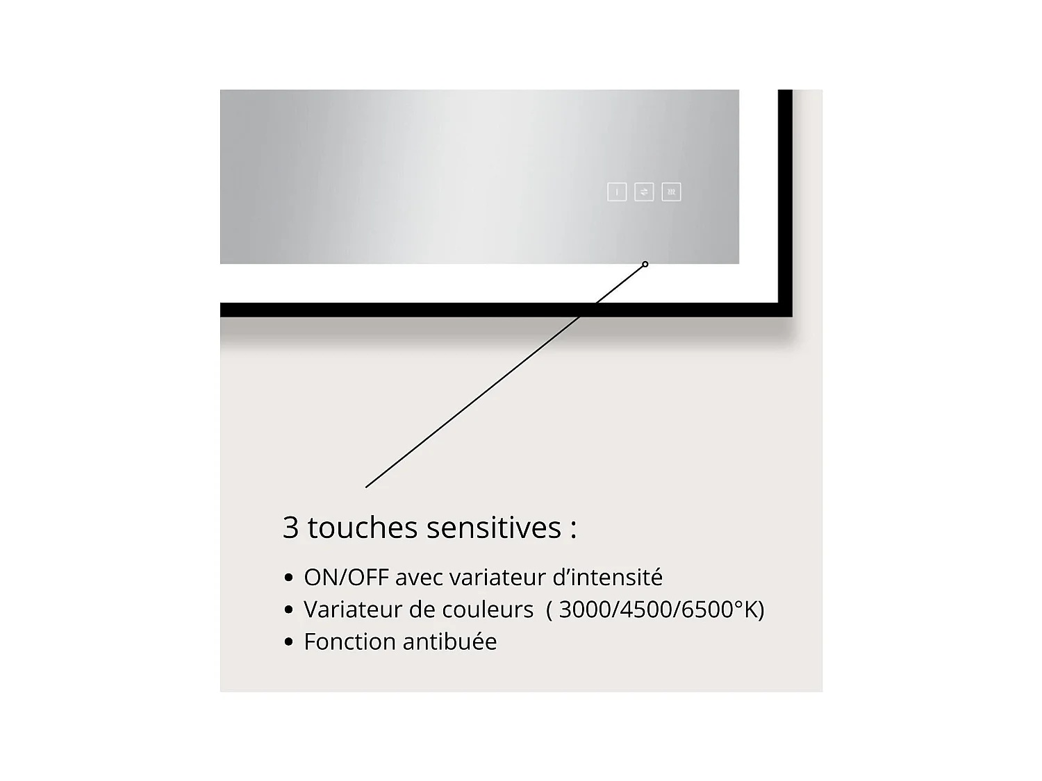 Rechteckiger LED-Spiegel L60/80/120cm mit schwarzem Aluminiumrahmen VELUNA