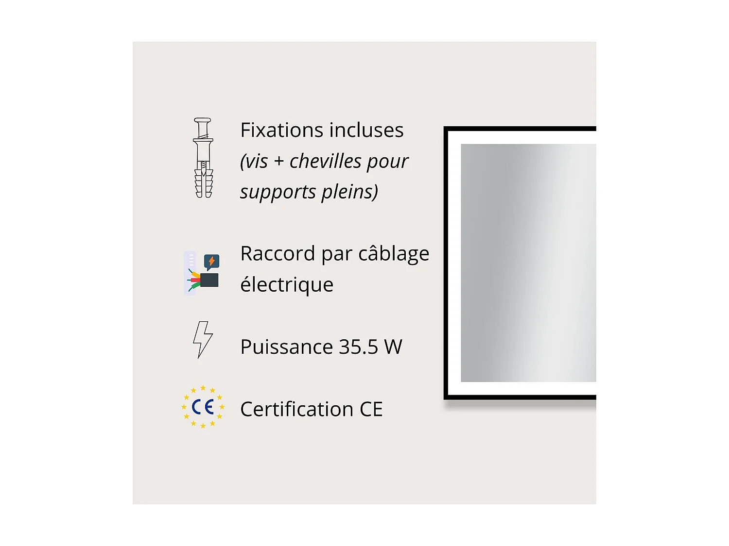 Rechthoekige LED-spiegel L60/80/120cm met zwart aluminium frame VELUNA