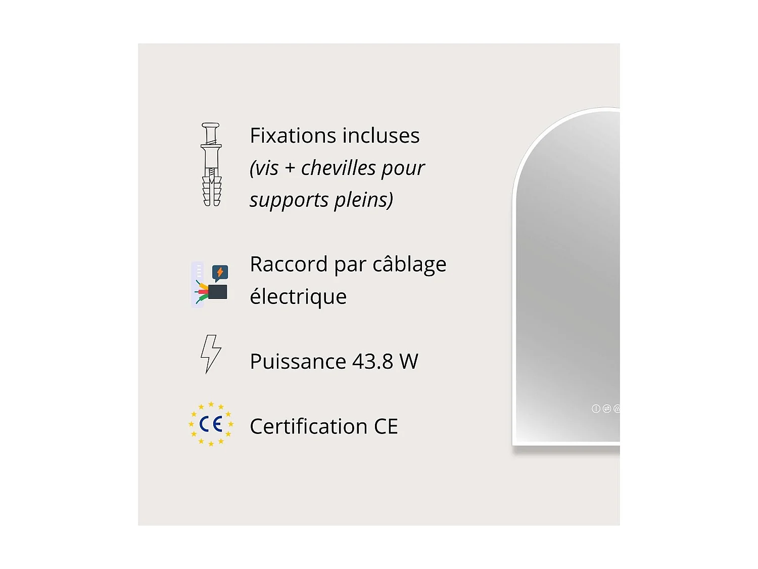 Specchio ad arco LED 90x50cm con retroilluminazione SOLENE