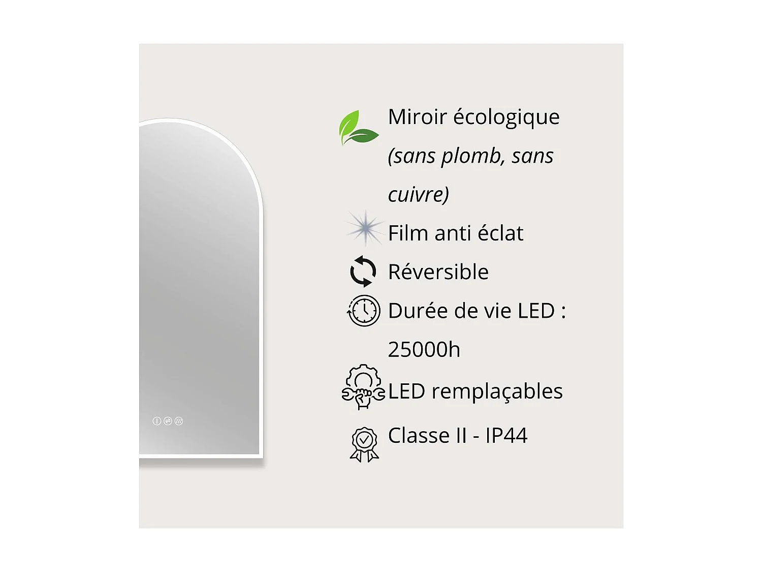 Specchio ad arco LED 90x50cm con retroilluminazione SOLENE