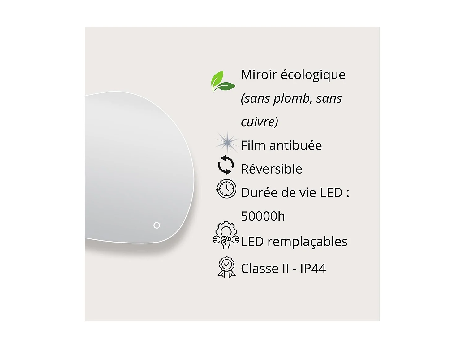 Specchio LED a ciottoli L80/120cm antiappannamento LUZIA