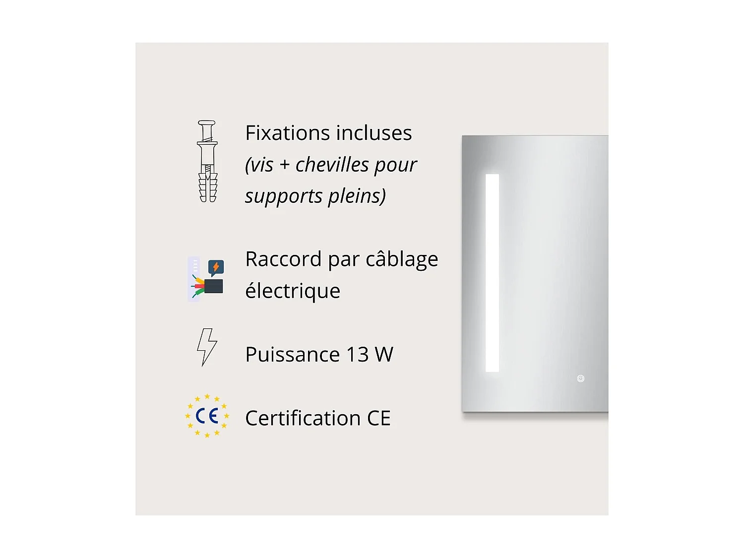 Rechthoekige LED-spiegel L60/80cm zijverlichting LUMENA