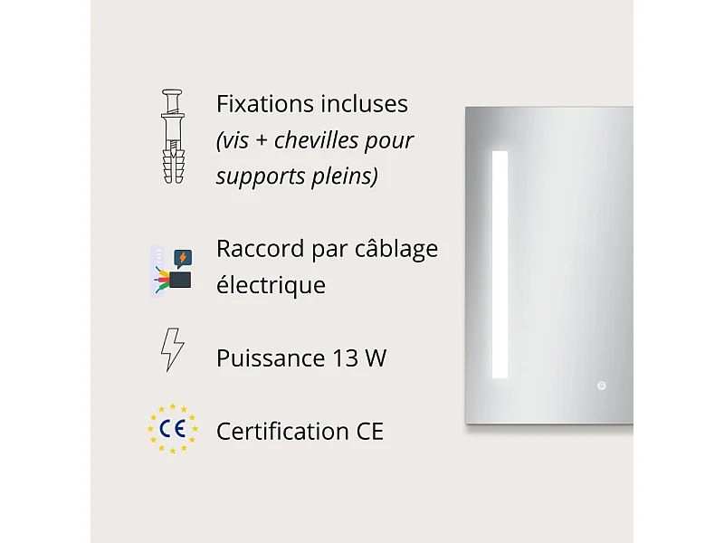 Specchio rettangolare LED L60/80cm illuminazione laterale LUMENA