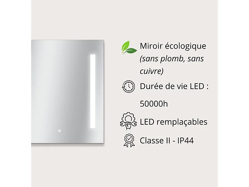 Specchio rettangolare LED L60/80cm illuminazione laterale LUMENA