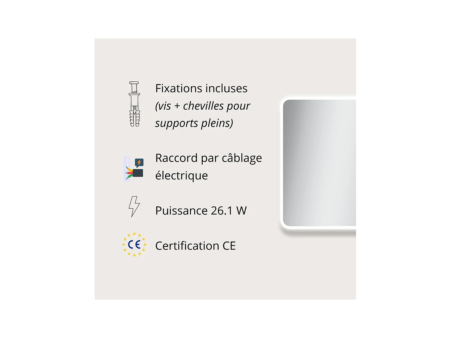 Rechteckiger LED-Spiegel L60/80/90/120cm mit Hintergrundbeleuchtung MIRALUX