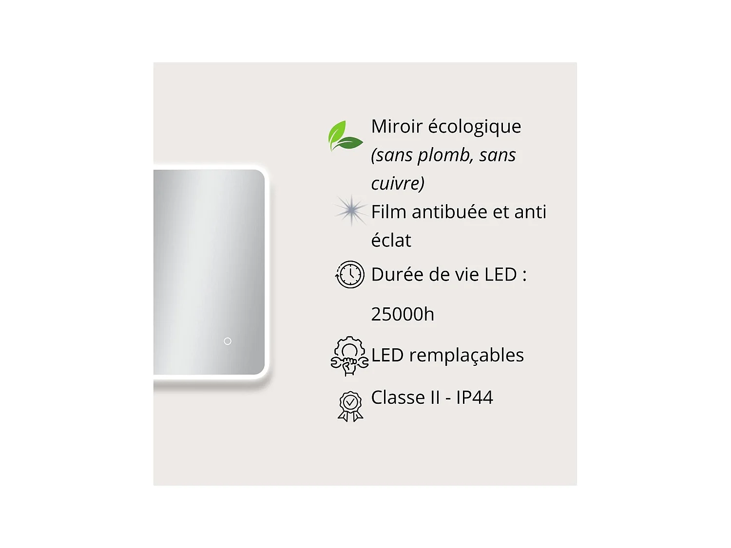 Rechteckiger LED-Spiegel L60/80/90/120cm mit Hintergrundbeleuchtung MIRALUX