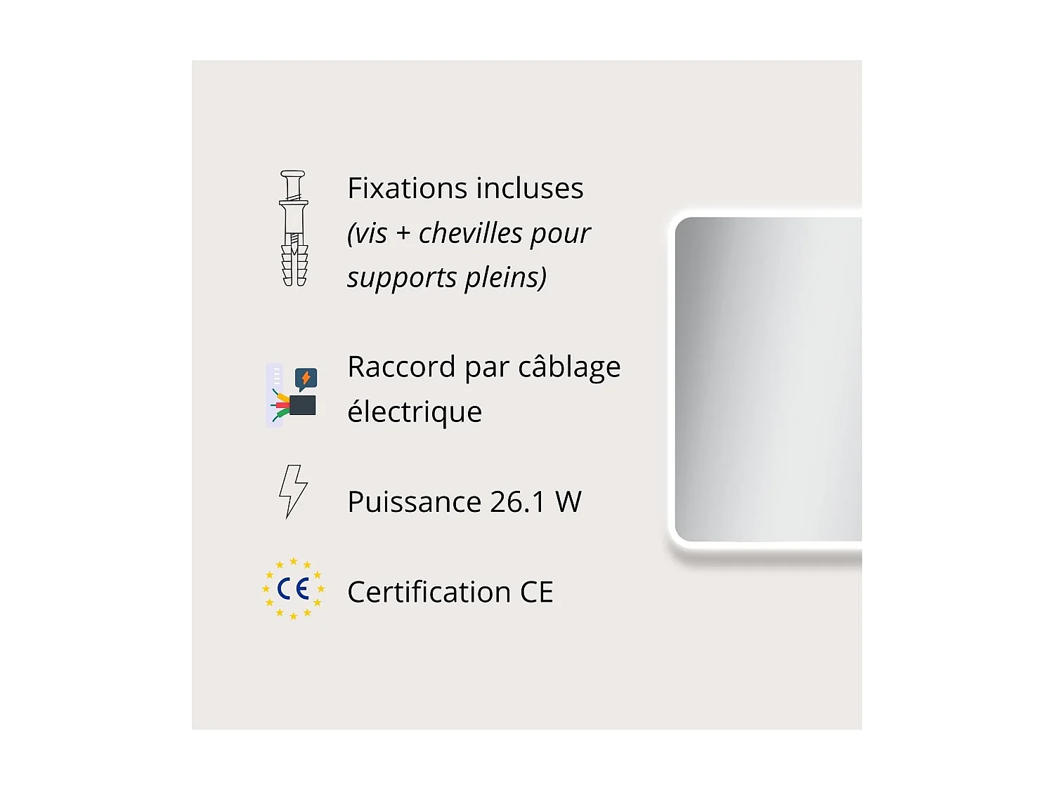 Specchio rettangolare LED L60/80/90/120cm con retroilluminazione MIRALUX