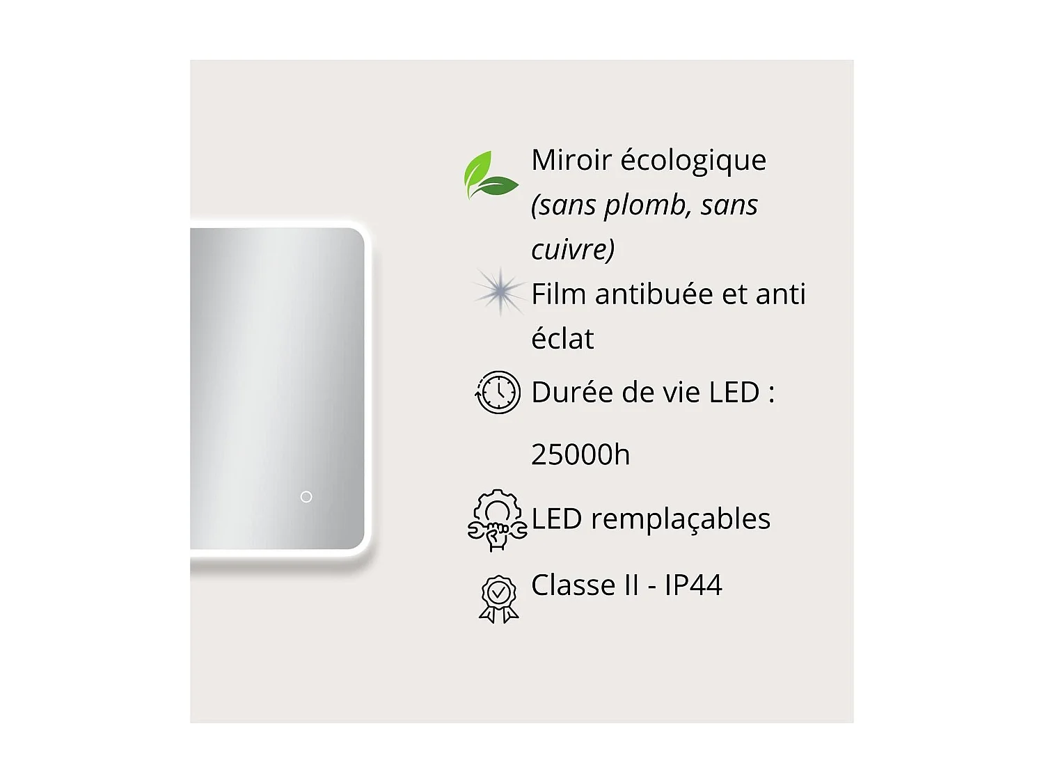 Specchio rettangolare LED L60/80/90/120cm con retroilluminazione MIRALUX