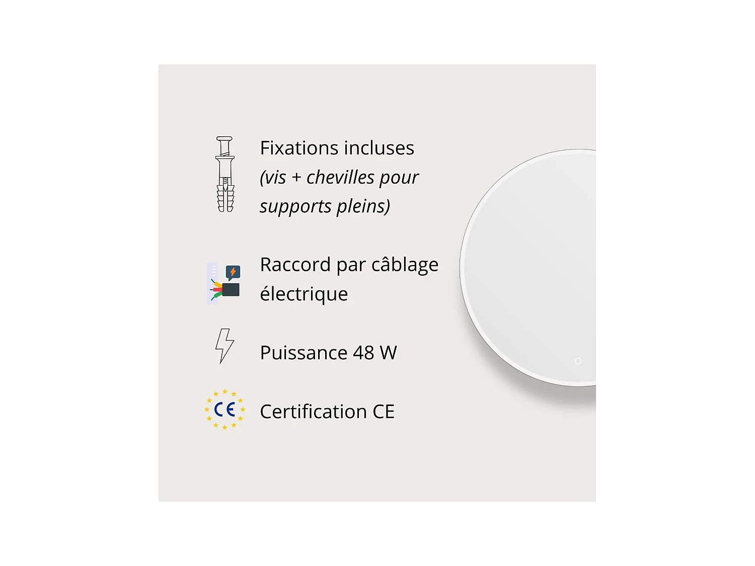 Specchio rotondo LED D60/70/80cm con cornice retroilluminata ORAYA