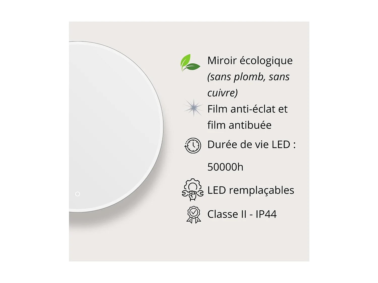 Ronde LED-spiegel D60/70/80cm met verlicht frame ORAYA