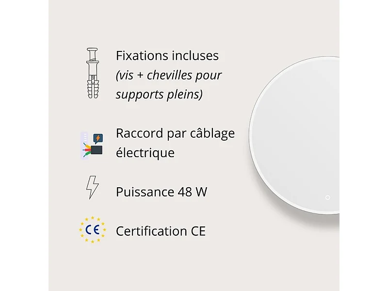 Ronde LED-spiegel D60/70/80cm met verlicht frame ORAYA