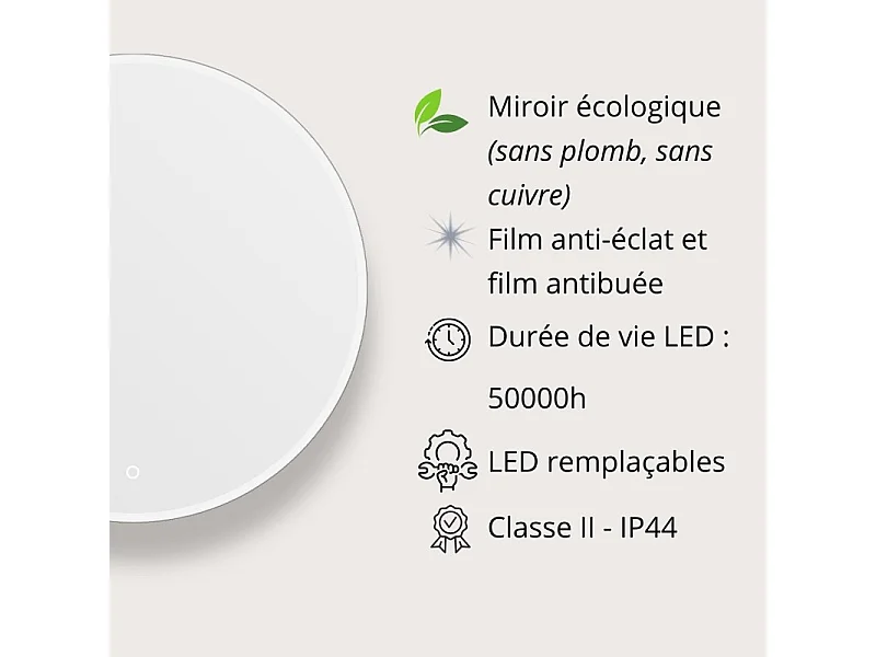 Ronde LED-spiegel D60/70/80cm met verlicht frame ORAYA