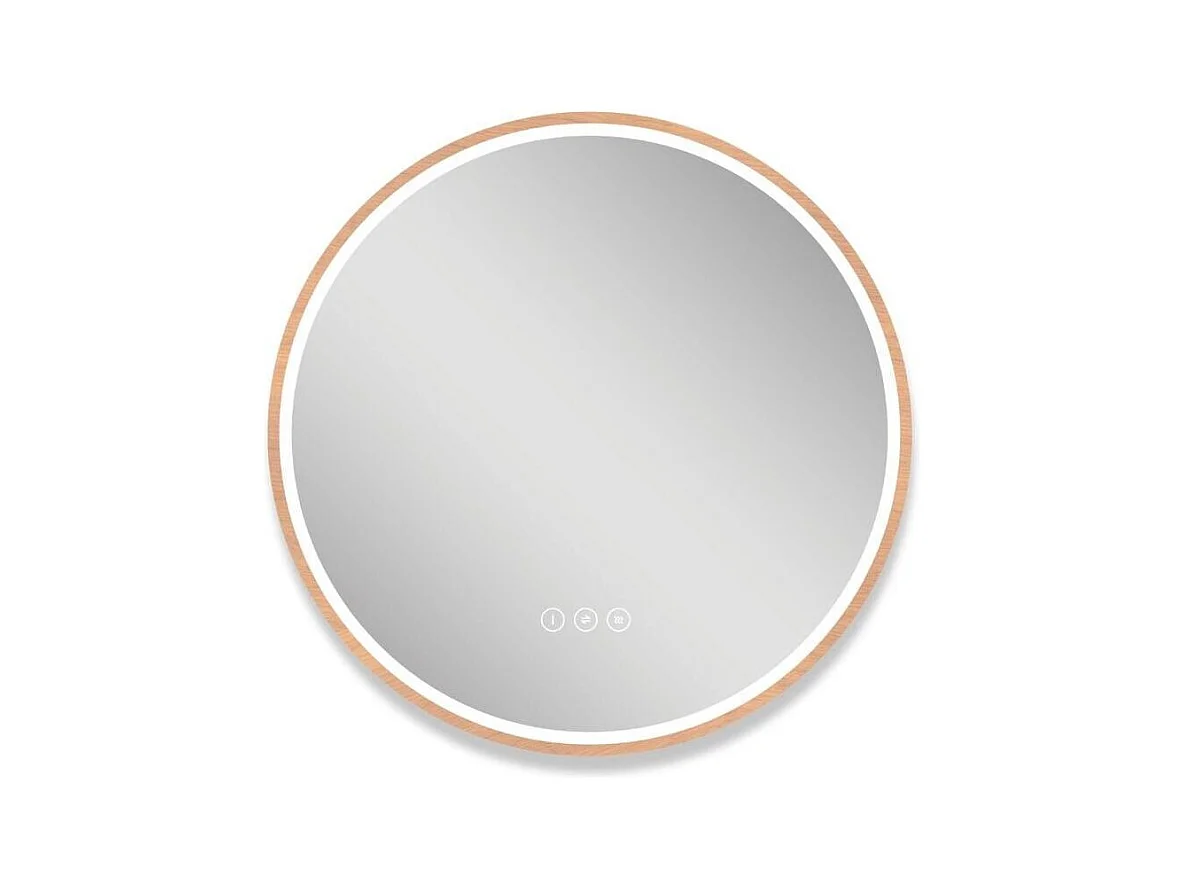 Runder LED-Spiegel D60cm mit Holzrahmen GLIMMA