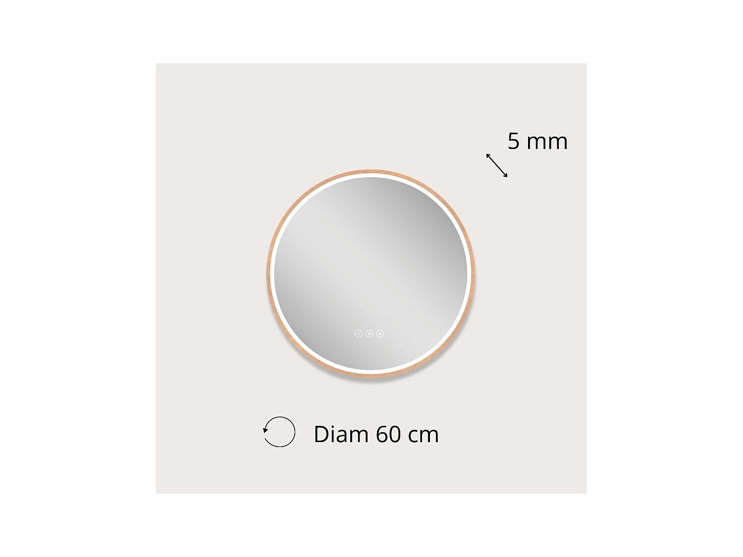 Runder LED-Spiegel D60cm mit Holzrahmen GLIMMA