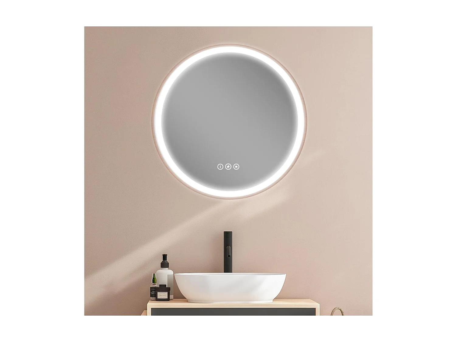 Ronde LED-spiegel D60cm met houten lijst GLIMMA