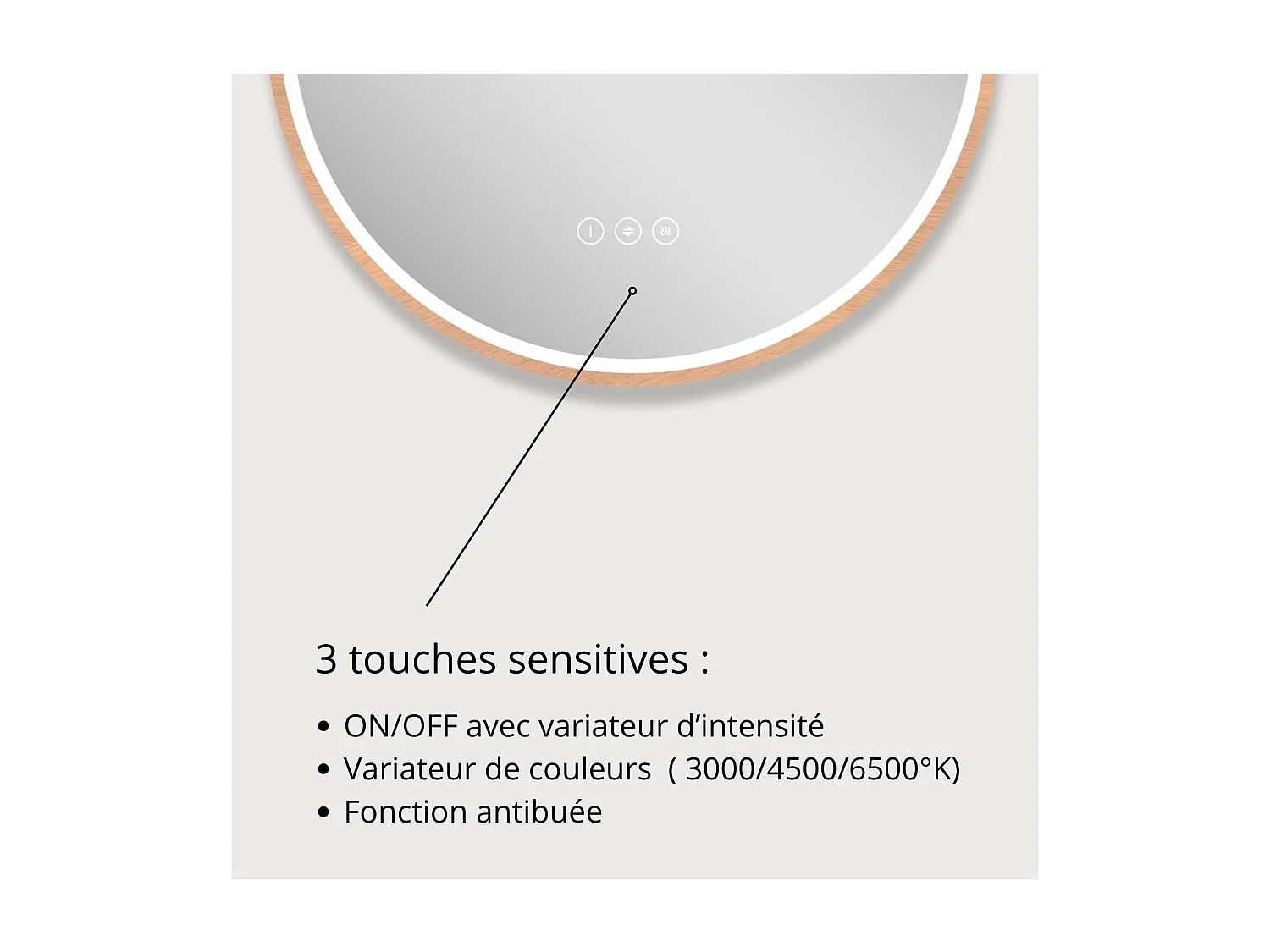 Ronde LED-spiegel D60cm met houten lijst GLIMMA