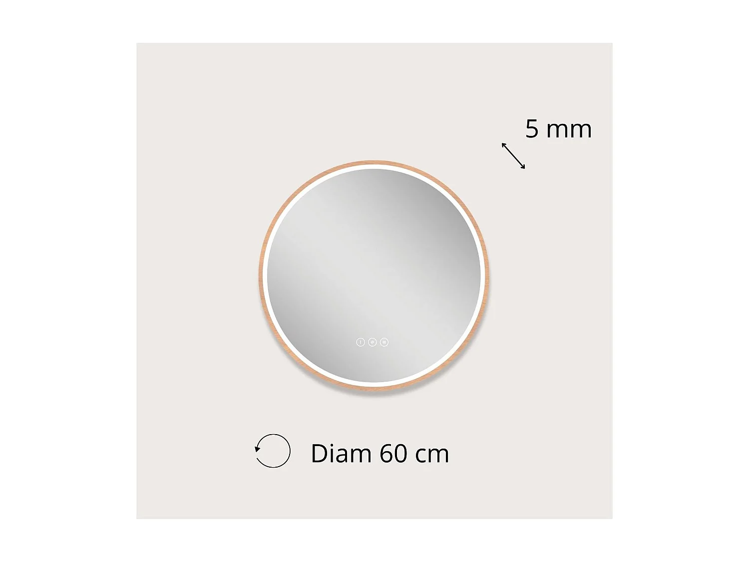 Specchio rotondo LED D60cm con cornice in legno GLIMMA