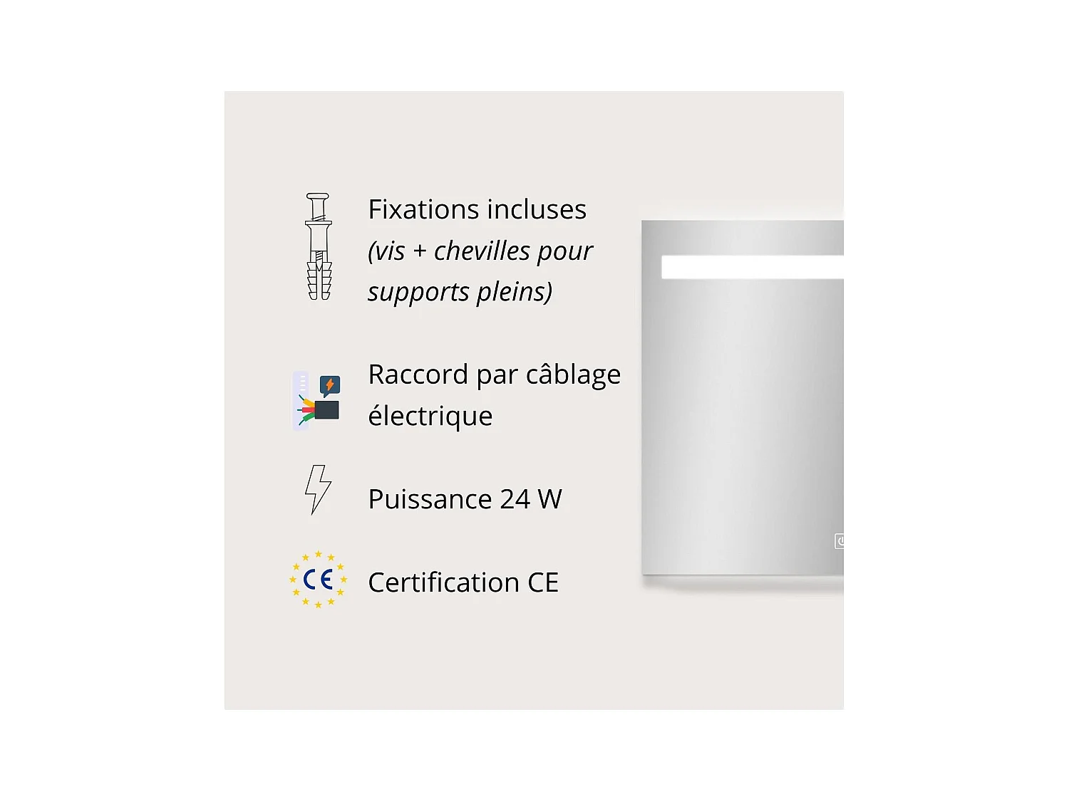 Rechthoekige LED-spiegel L60/80cm met dimmer NOVA LUX