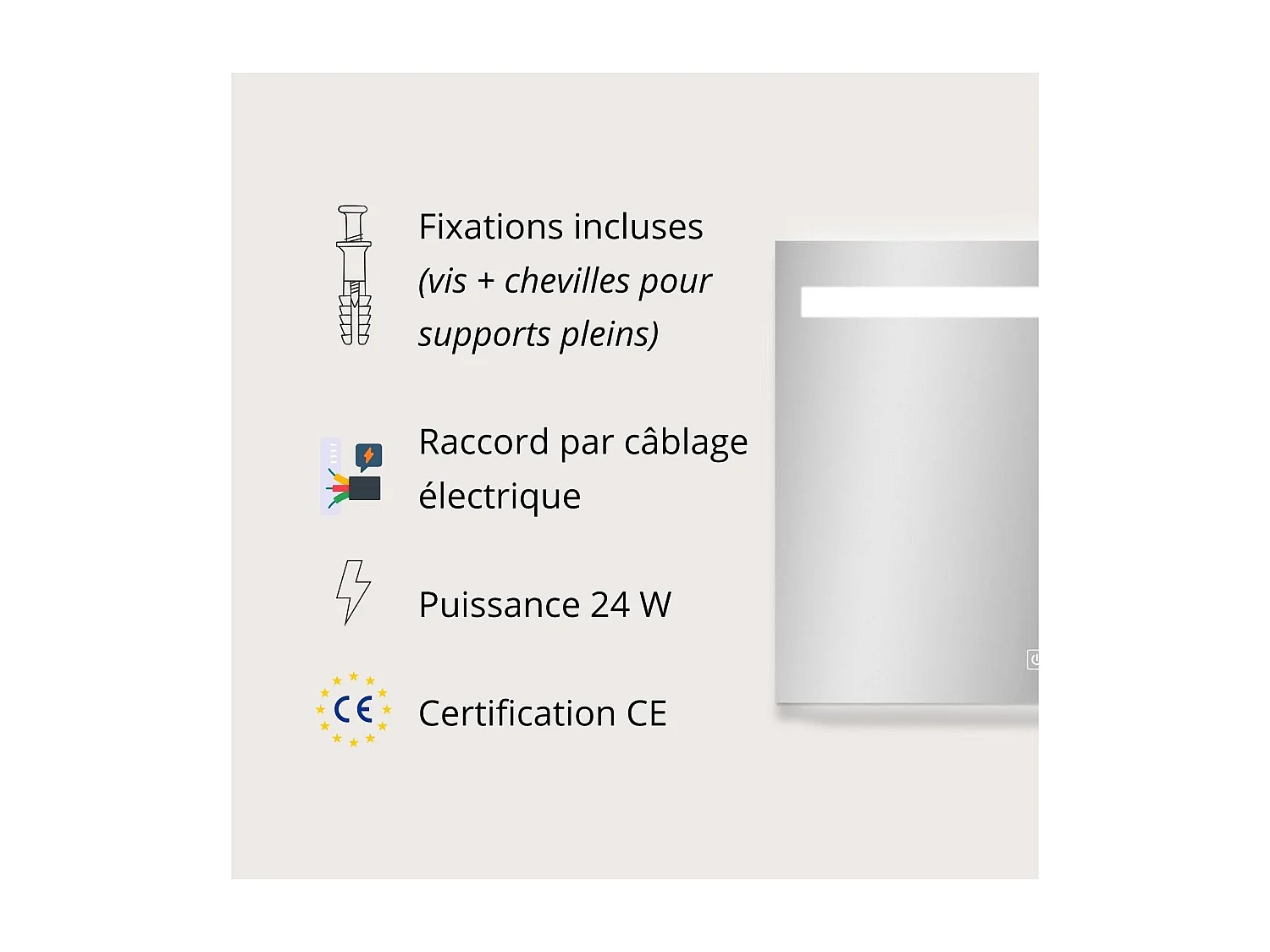 Rechthoekige LED-spiegel L60/80cm met dimmer NOVA LUX