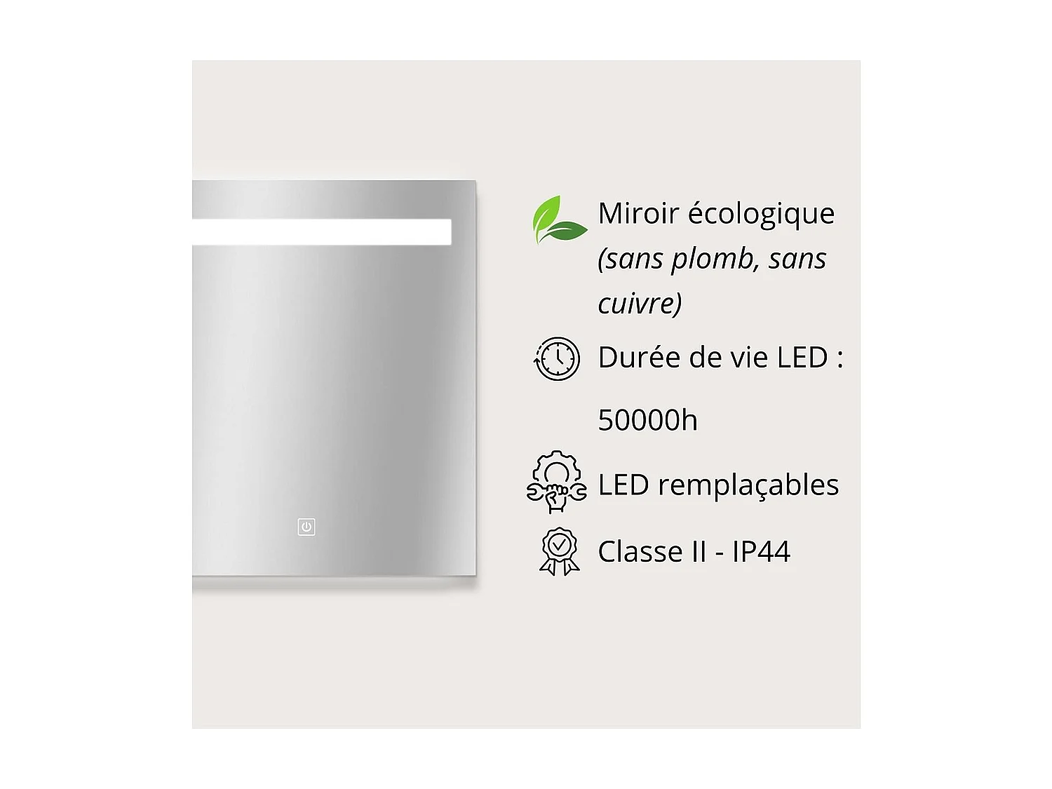 Rechthoekige LED-spiegel L60/80cm met dimmer NOVA LUX