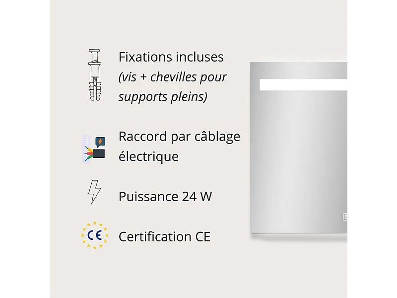 Specchio rettangolare LED L60/80cm con dimmer NOVA LUX