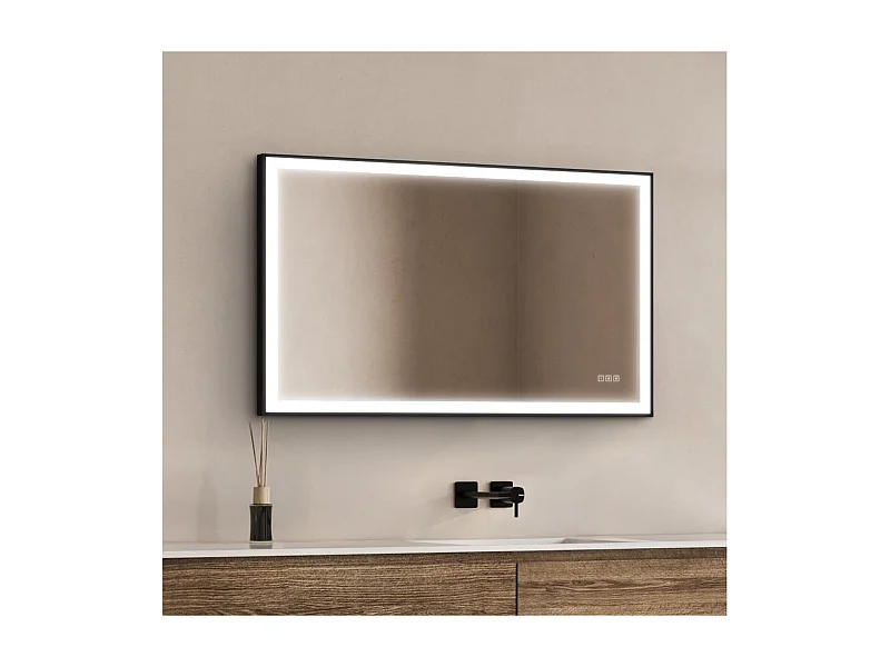 Specchio LED rettangolare L60/80/120cm con cornice in alluminio nero VELUNA