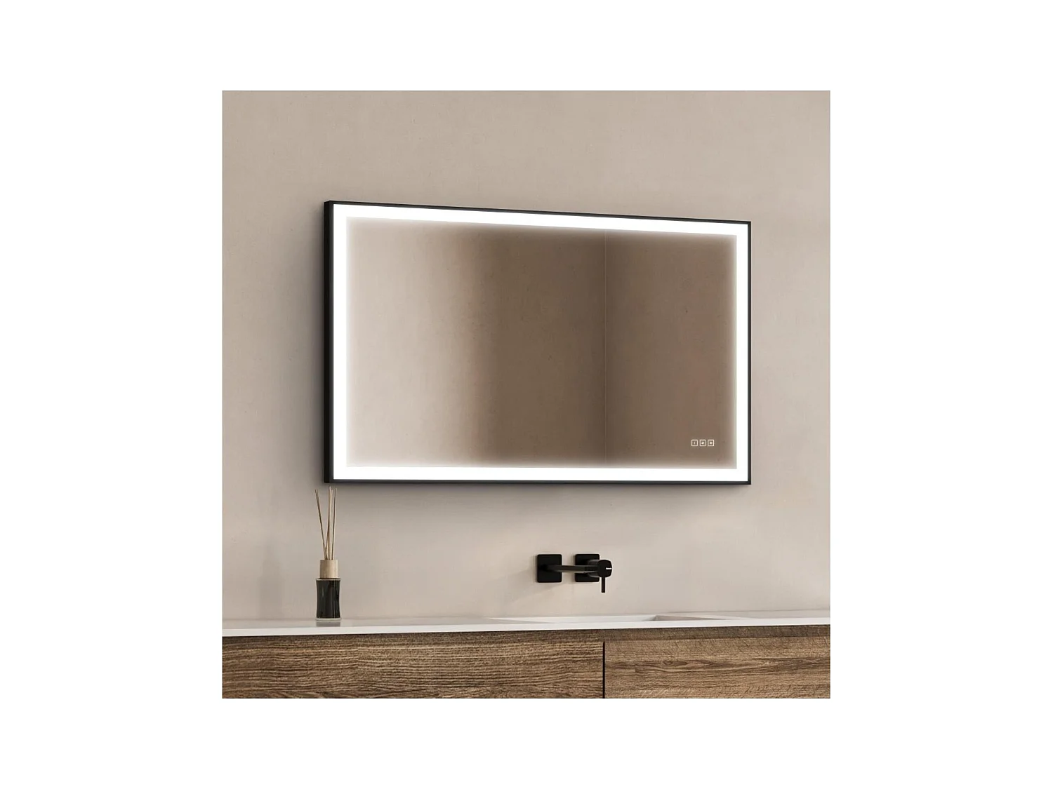 Rechteckiger LED-Spiegel L60/80/120cm mit schwarzem Aluminiumrahmen VELUNA