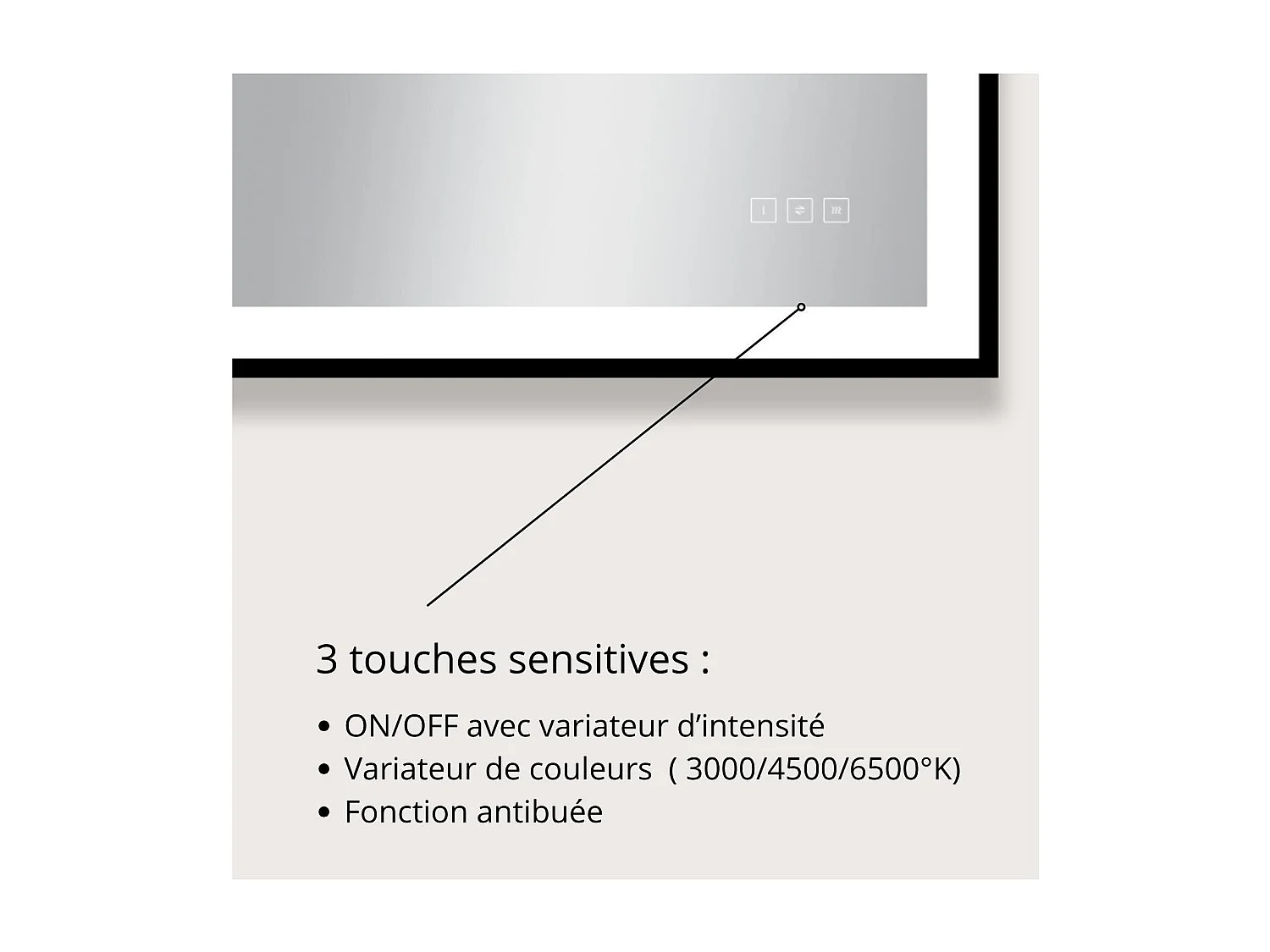 Rechthoekige LED-spiegel L60/80/120cm met zwart aluminium frame VELUNA