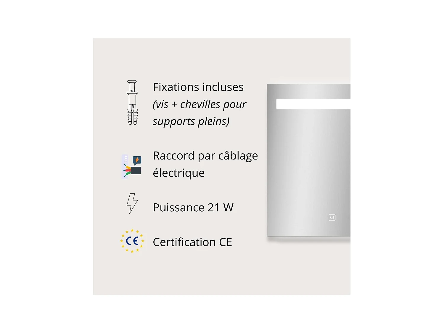 Espejo LED rectangular L60/80cm de vidrio plateado NOVA LUX