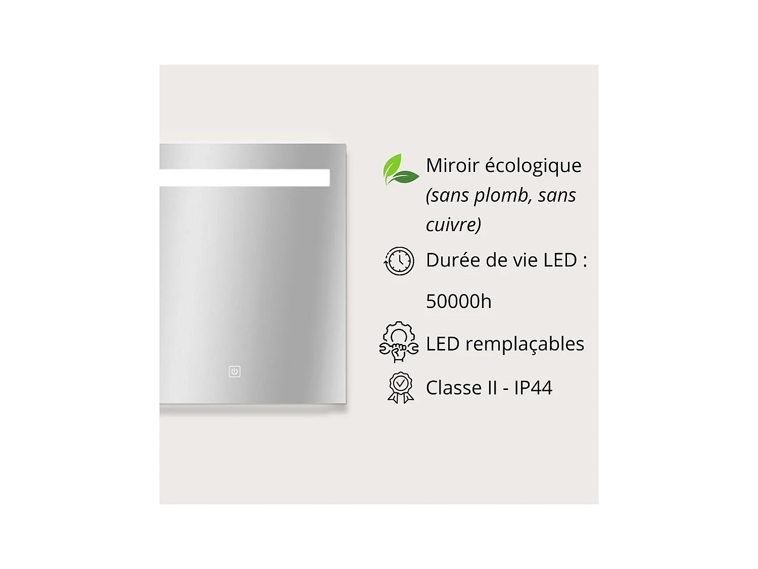 Espejo LED rectangular L60/80cm de vidrio plateado NOVA LUX