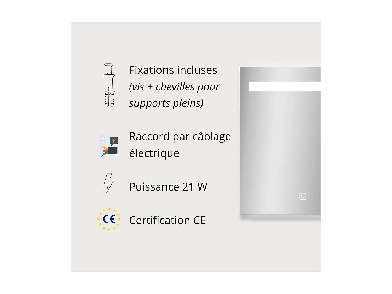 Rechthoekige LED-spiegel L60/80cm met dimmer NOVA LUX