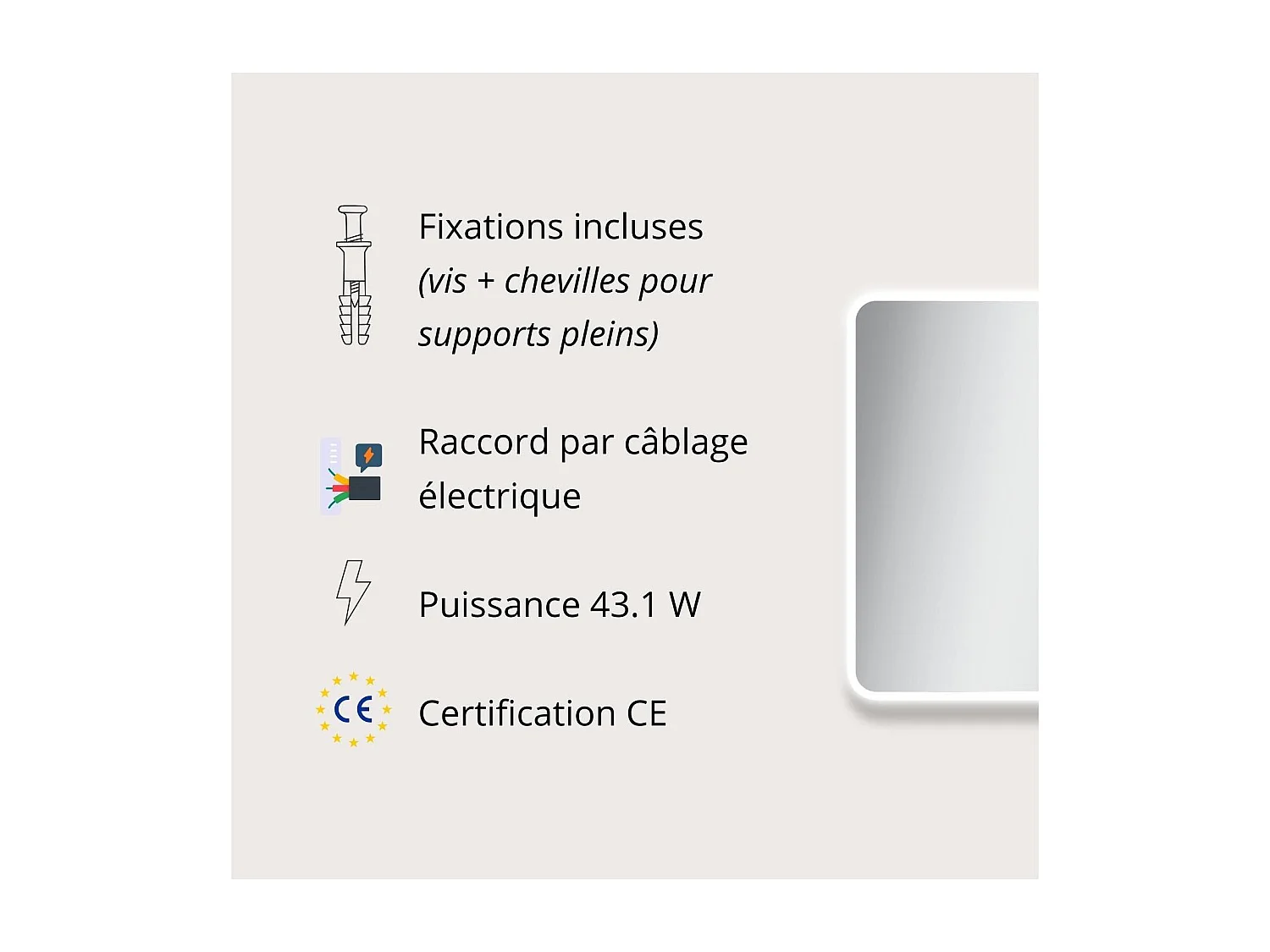 Espejo LED rectangular L60/80/90/120cm  con retroiluminación MIRALUX