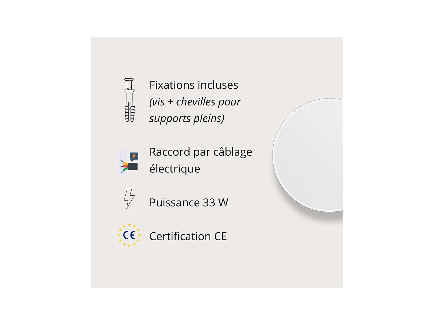 Runder LED-Spiegel D60/70/80cm mit hinterleuchtetem Rahmen ORAYA