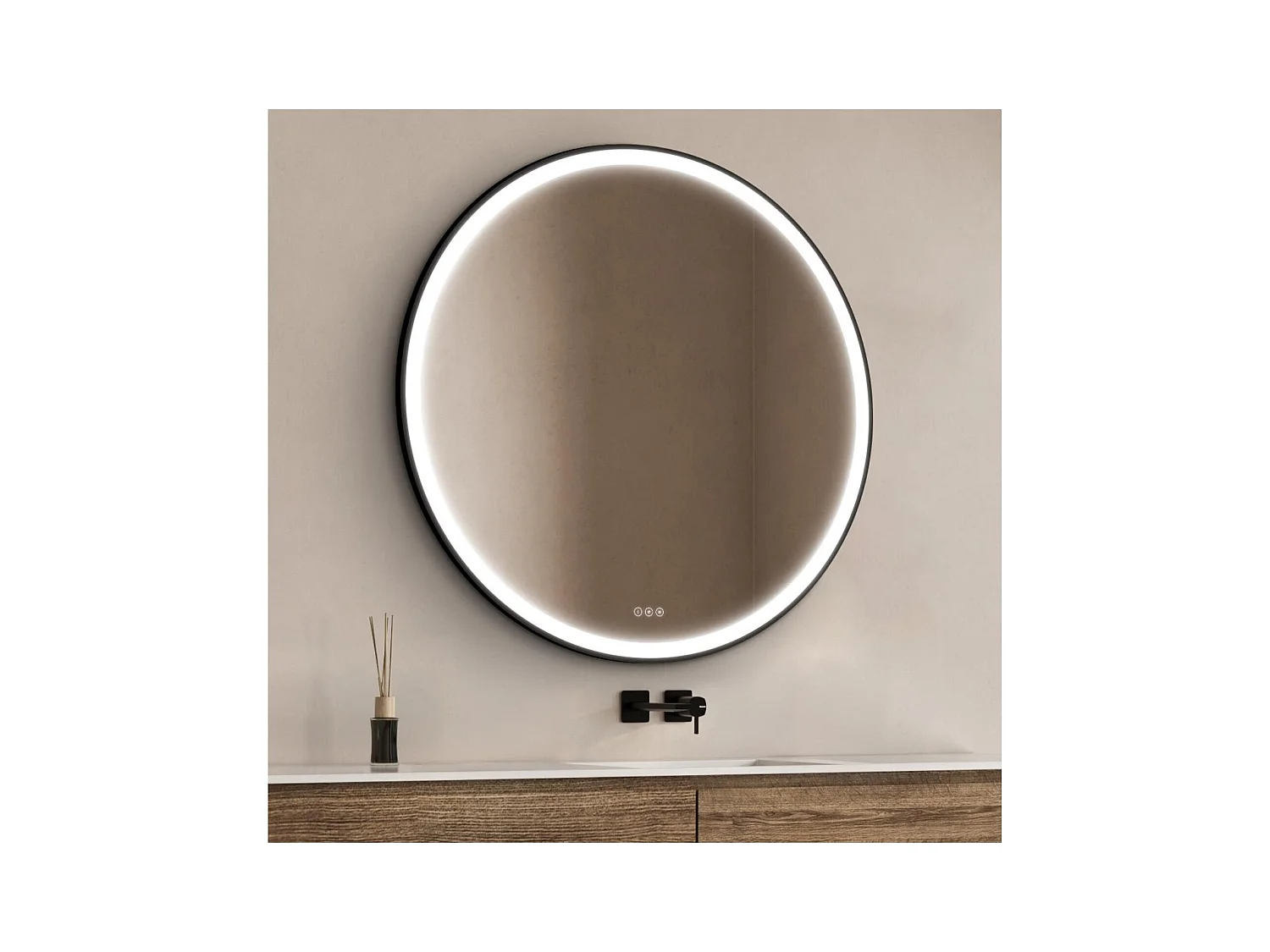 Runder LED-Spiegel D60/120cm mit schwarzem Aluminiumrahmen AUREYA