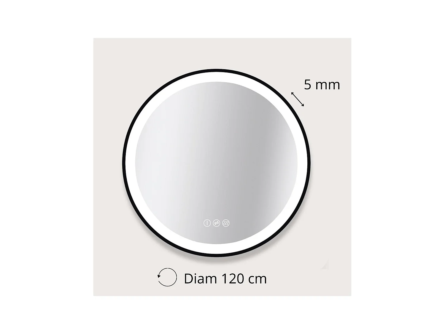 Runder LED-Spiegel D60/120cm mit schwarzem Aluminiumrahmen AUREYA
