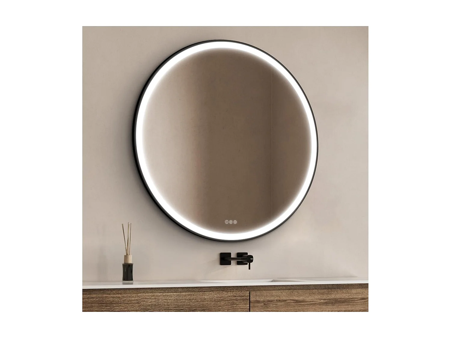 Ronde LED-spiegel D60/120cm met zwart aluminium frame AUREYA