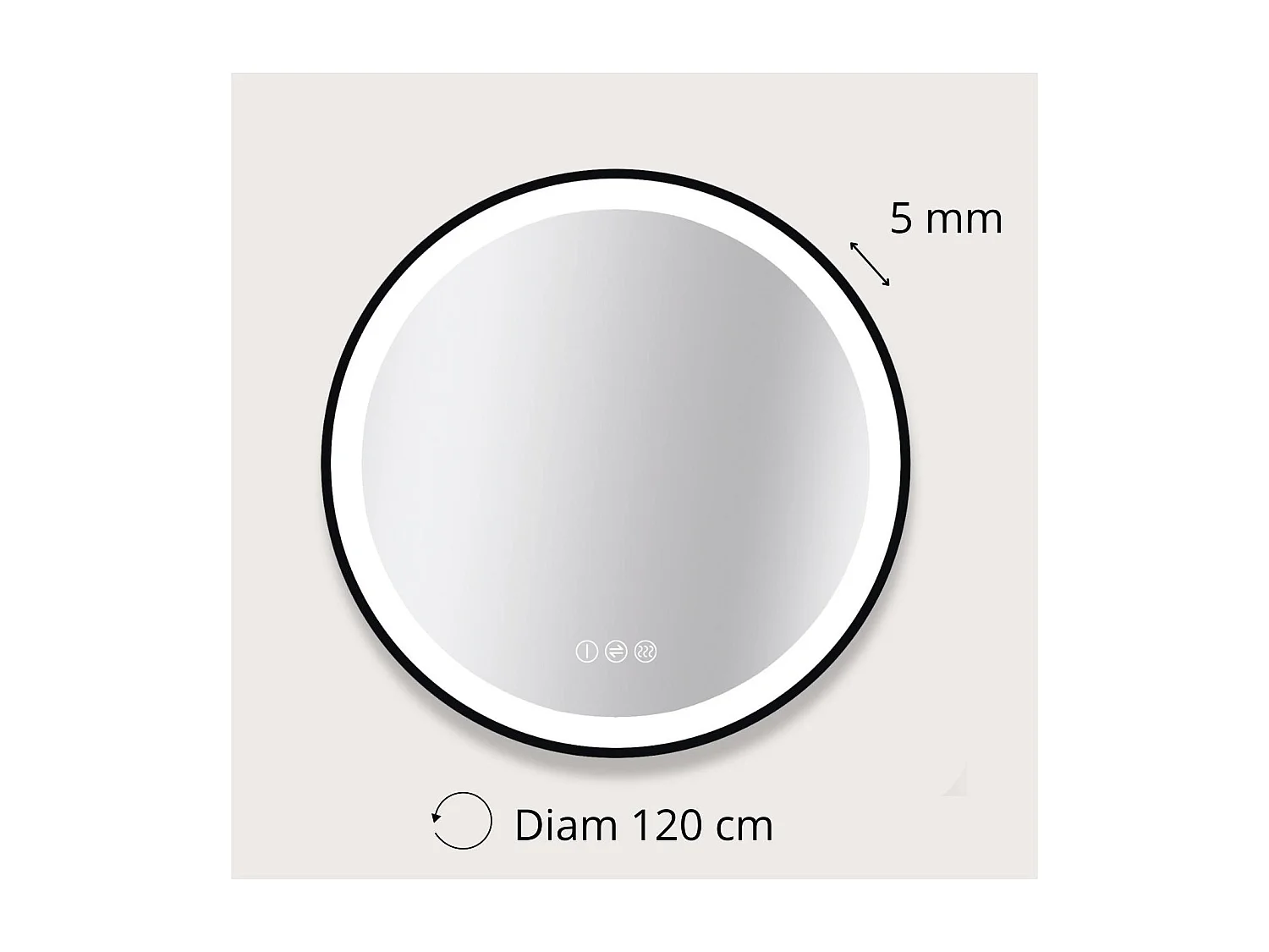 Ronde LED-spiegel D60/120cm met zwart aluminium frame AUREYA