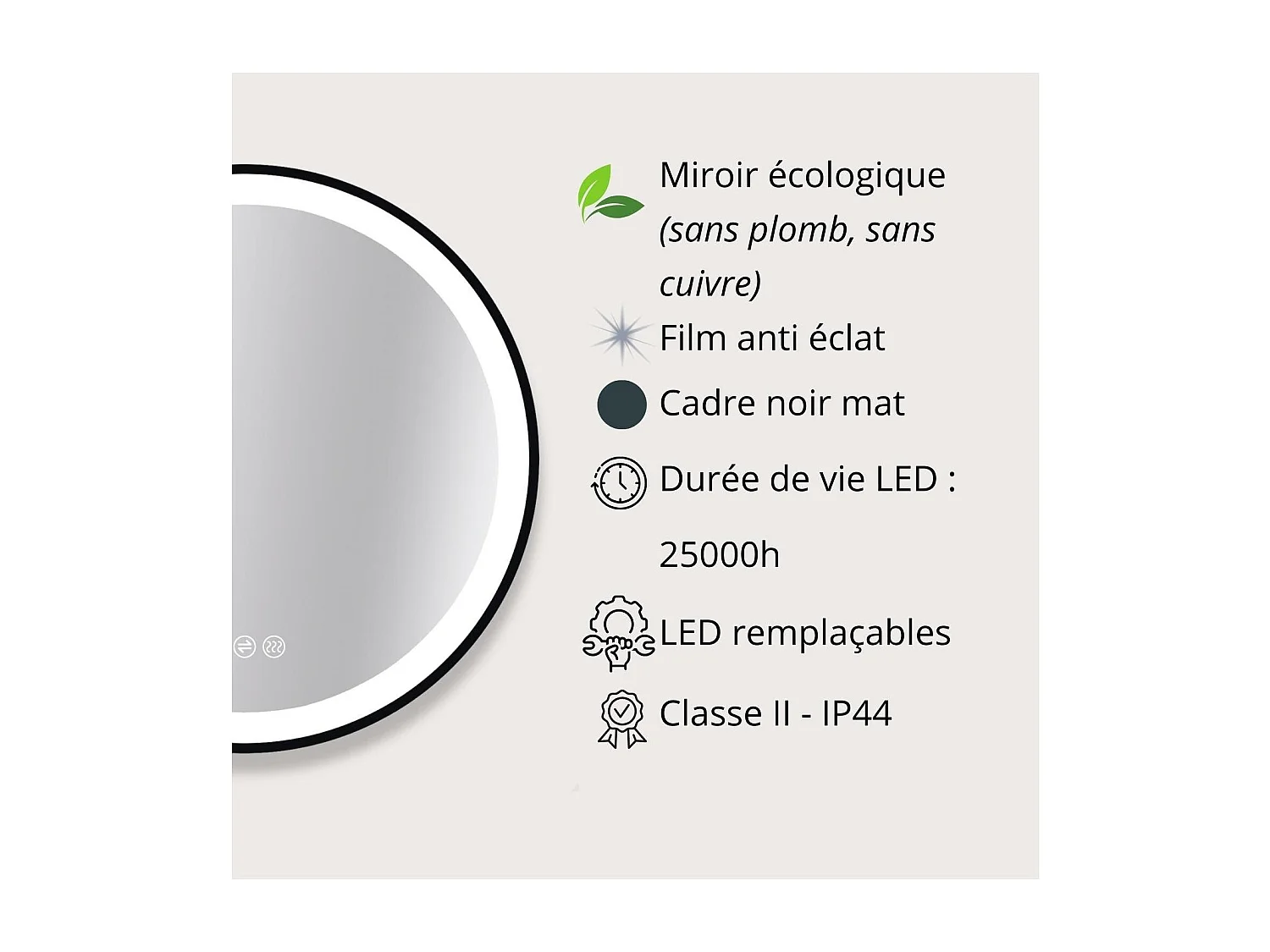Ronde LED-spiegel D60/120cm met zwart aluminium frame AUREYA