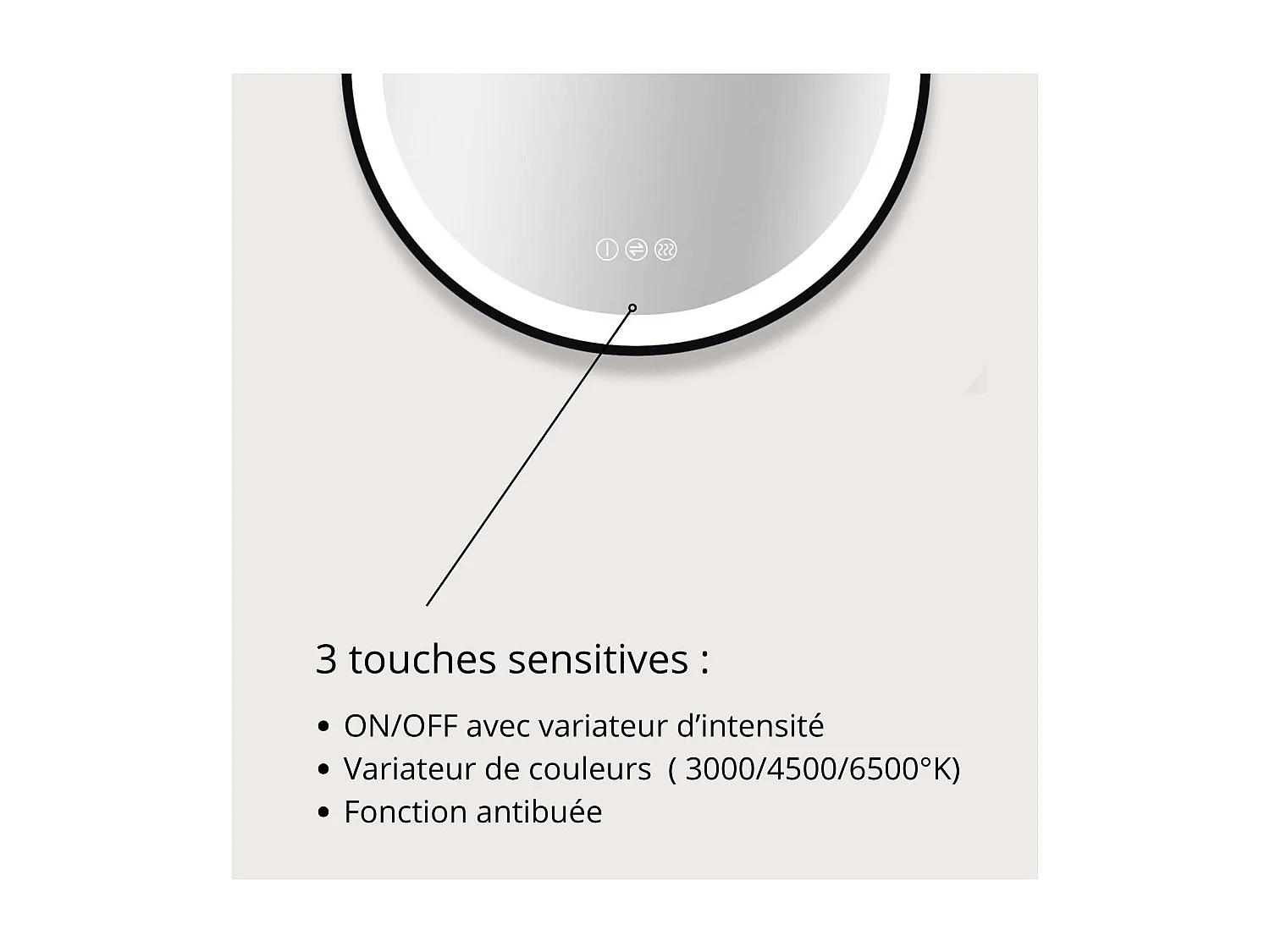 Ronde LED-spiegel D60/120cm met zwart aluminium frame AUREYA