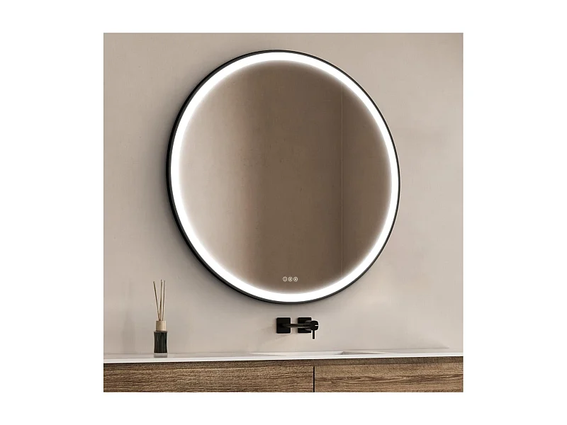 Specchio LED rotondo D60/120cm con cornice in alluminio nero AUREYA