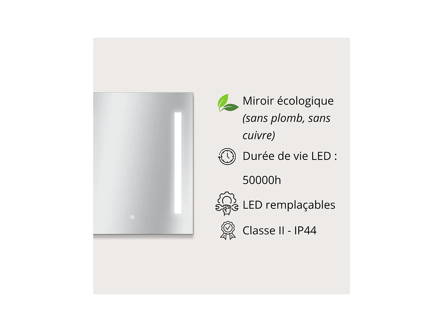 Rechteckiger LED-Spiegel L60/80cm Seitenbeleuchtung LUMENA