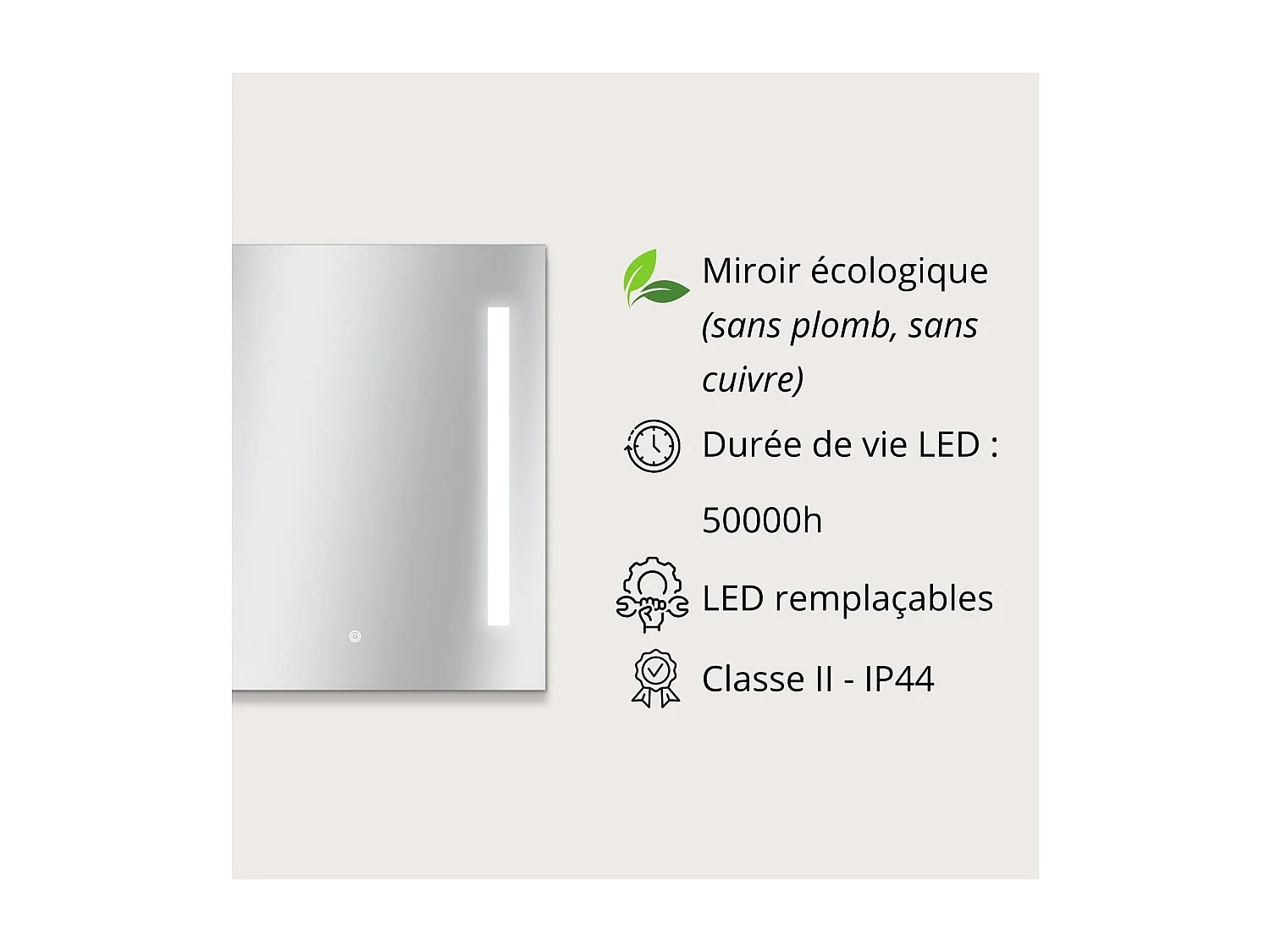 Rechthoekige LED-spiegel L60/80cm zijverlichting LUMENA