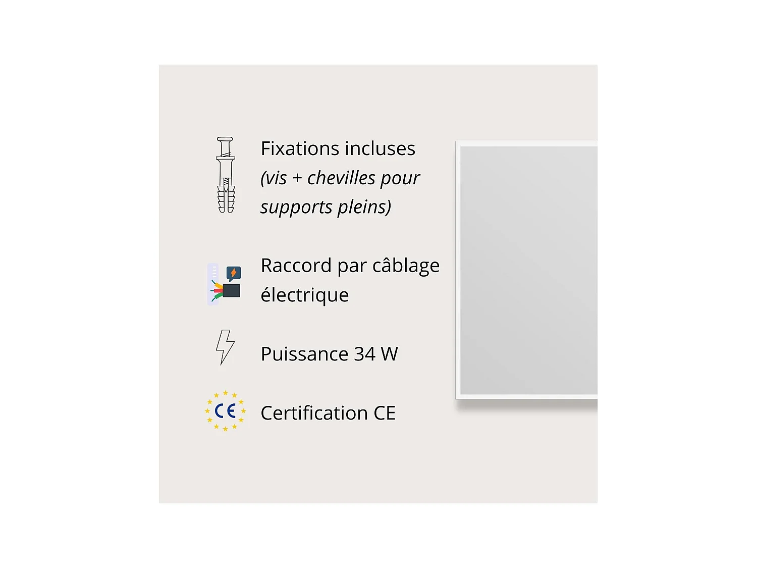 Rechteckiger LED-Spiegel L60/80cm mit hinterleuchtetem Rahmen ECLIPS