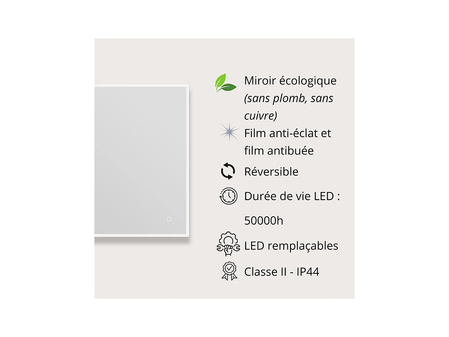 Rechteckiger LED-Spiegel L60/80cm mit hinterleuchtetem Rahmen ECLIPS